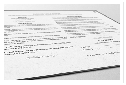 Menu du soir du restaurant le Tartuffe